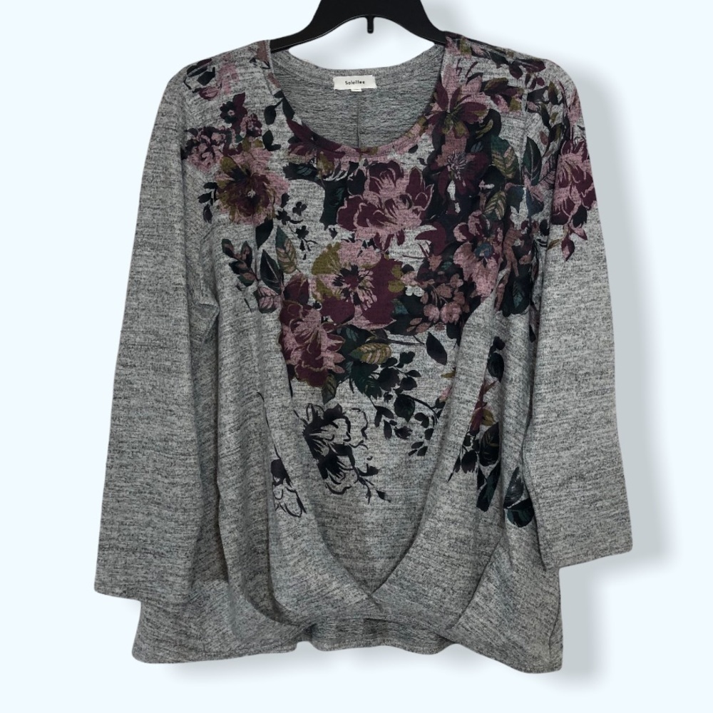 Soleillee Floral Faux-Twist Front Sweater Sz 2X